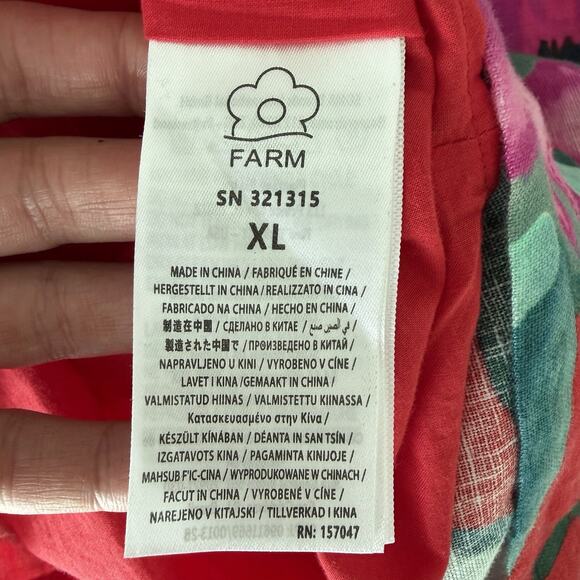 Farm Rio Dress XL Red Floral 100% Linen Tropical Summer Foliage Mini Resort - Picture 12 of 13